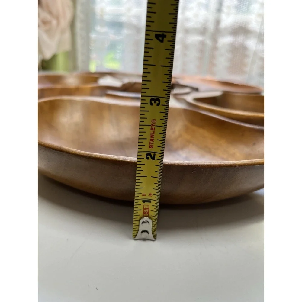 Vintage Mcm Monkeypod Wood Interlocking Leaf Serving Bowl Set Five Tiki Lazy Sus